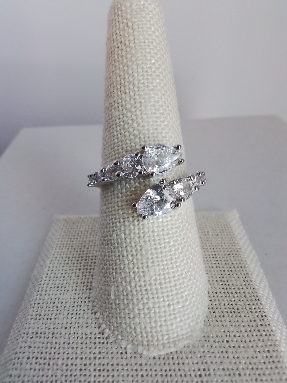 White Gold Plated CZ Adjustable Ring